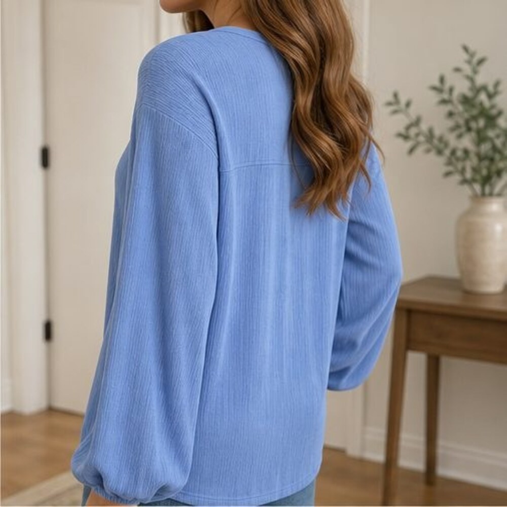 Blue Ruffle Blouse - Picture 3 of 6